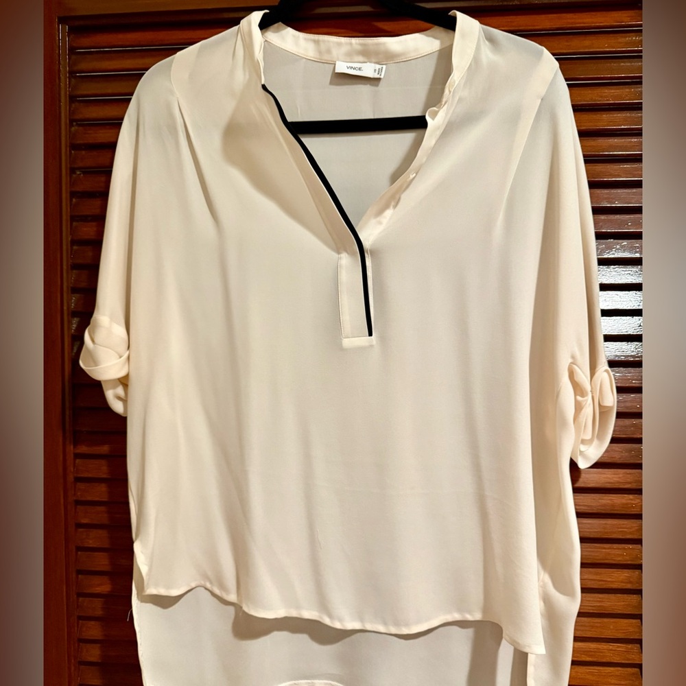 VINCE 100% Silk V-neck Tunic Dolman Sleeve top Blouse XS/S